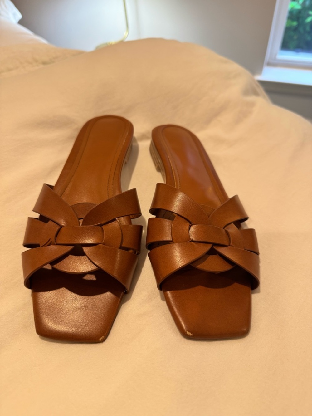 Women's Brown Leather Slide Sandals - Classic Braided Upper
